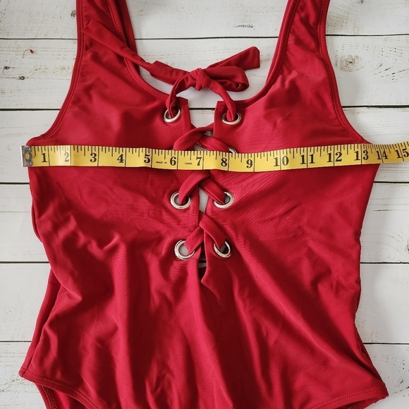 Cabana Del Sol Red Lace-Up High Cut One Piece Swimsuit Size Small - Picture 6 of 7